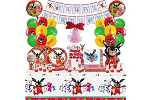 BBAUER 92 Pcs Festa Tema Bing, Bing Festa Compleanno, Addobbi Compleanno Bambino Bing, Bing Palloncini Compleanno, Set Stoviglie Festa Bing, Kit Decorazione Torta Bing, Set Festa Compleanno Bambino