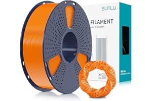 SUNLU Filament do drukarki 3D PLA Plus, filament 3D PLA+ 1,75 mm do drukarki 3D FDM i długopisów 3D, starannie nawinięty filament, mocny i wytrzymały, dokładność wymiarowa +/- 0,02 mm, szpula 1 kg, kolor pomarańczowy