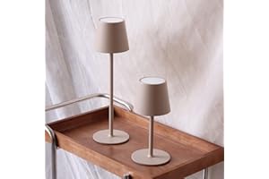 ‎DILUMEN DILUMEN 2 Stück Tischlamp Dimmbare Touch Kabellose,Led Tischlampe Akku Usb Aufladbar,Drei Farbtemperaturen Metall LED Wiederaufladbar Tischlampe für Outdoor und Indoor,IP54 Wasserdicht,5200mAh,Beige