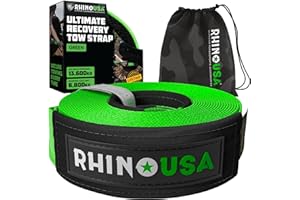 Rhino USA Cinghia di Traino (7,6 cm x 9,1 m) - Resistenza alla Rottura di 13.600 kg - Corda di Recupero di Emergenza per Camion, UTV, ATV - Cinghia di Recupero Heavy Duty per Uso Offroad 4X4 - Verde