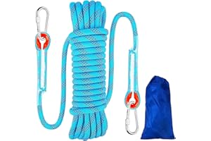 Mecctuck 10M Corda per Arrampicata su Roccia, Corda OutdoorCorda con 2 Moschettone, Multifunzionale in Nylon per attività All'aperto e in Campeggio Fire Rescue Paracadute Corda,Diametro 8 mm