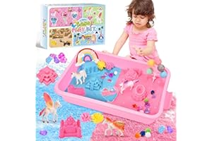 Herenear Arena Magica para Niños de 3+ Años, Unicornio Arena Cinética Kit - Con 1KG Arena Magica (Azul y Rosa), 4 Juguetes Unicornio, 30 Accesorios, Regalo Juego Sensorial Creativo para Niños y Niñas