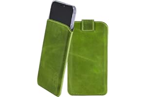 Suncase Etui Tasche kompatibel mit iPhone 16 Pro Max (6,9 Zoll) Hülle mit ZUSÄTZLICHER Case/Schale/Bumper Lasche mit Rückzugfunktion Handytasche Ledertasche Schutzhülle in antik-Kiwi grün