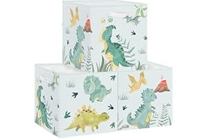 Clastyle 3 sztuki dinozaurów pudełko do przechowywania Kallax składany kosz do przechowywania, mała szafa, organizer, szafa na ubrania na regał, 3 sztuki