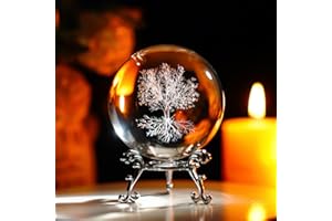 H&D HYALINE & DORA Bola de cristal transparente del árbol de la vida de 70 mm con soporte, bola decorativa de cristal K9, bola de cristal Fengshui láser 3D para decoración del hogar