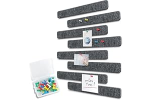 Uoisaiko Felt Pin Board Bar 33cm x 5cm, 8 Pack Cork Board Bulletin Board Strips with 40 Push Pins, Home Office Memo Notice Boards Felt Wall Tiles