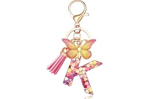 EnigmaDrops Keychains in the shape of Initial letters for Women Tassel Butterfly Pink Purple Cute Car Keyring for Wallet Purses Backpack A-Z