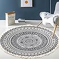 VAODO Area Rugs, 120 cm Round Tassel Carpet, Soft Non-slip and Easy-Care Cashmere Floor Mat, Suitable for Living Room, Bedroom, Hallway, Office, Black&white