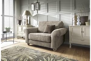 Abakus Direct Cuddle Chairs for Living Room - Elegant Ingrid 2 Seater Sofa Snuggle Chairs with Soft Luxury Braided Chenille Fabric | Sophisticated Cuddle Sofa in Warming Taupe | 145Wx95Dx90H