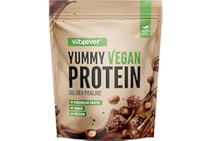 VIT4EVER Yummy Vegan Protein Golden Nougat Praline – Batido proteico vegetal con 24,7 g de proteína por porción a partir de aislado de haba (fava) con BCAA y aminoácidos – 908 g