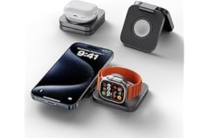 LULULOOK Aluminium 2 in 1 Faltbar Kabelloses Ladestation, Magnetisch Kabelloses Ladegerät für iPhone 16 Pro Max/16, 5W Schnelles Aufladen für Apple Watch Ultra 2/Ultra, AirPods, Mehrere Geräte (Grau)