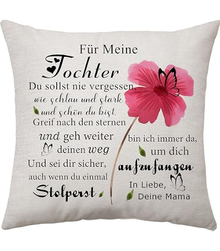 Cuscino 40x40 Con Frase Tedesca Mamma E Figlia - Mein Sohn Vergiss Nie... - Federa Con Imbottitura - Regalo Emotivo In Blu