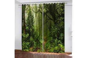 PEKMAR Cortinas Infantiles Habitacion Opacas Impresión Digital 3D Paisaje De Bosque Verde Cortinas Dormitorio Ventana Termicas Aislantes Frio Y Calor Cortina con Ojales 2 Piezas 150X166Cm