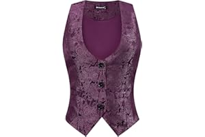 Allegra K Women's Vintage Waistcoat Button Up Steampunk Jacquard Sleeveless Suit Vest Waistcoats