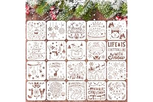 VMUTGA Stencil di Natale, 20 Pezzi Modello di Pittura di Natale Stencil Decorazioni Natalizie in Plastica Riutilizzabili Stencil a Forma di Fiocco di Neve per Bambini Decorazione Natalizia Fai-da-Te