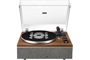 Giradischi Qlearsoul ONE-S Tutto-in-Uno con Altoparlanti Integrati DSP, Giradischi Vintage Bluetooth Ingresso/Uscita, Preamplificatore Phono, Puntina AT-3600L, 33/45 Giri (Noce)