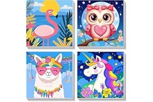 Bowetile 4Pcs Dipingere con i Numeri Adulti per Bambini Fiore con Cornice, Kit Lavoretti Creativi per Bambini, Pittura Acrilica Numerata Per Decorazione Della Casa Bambin 20X20 cm