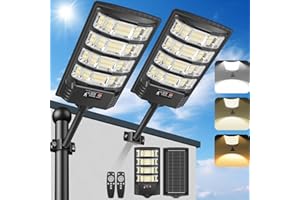 PEAKRO Farolas Solares LED Exterior, Foco Solar Potente 6500K Blanca y 3000K Cálida Luz Impermeable con Mando a Distancia,Sensor de Movimiento Farolas de Jardín Lámpara Solar para Garaje -2 Pack