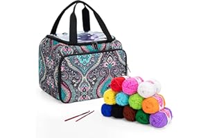 LoDrid Small Yarn Storage Bag for Knitting Kit & Crochet Accessories, Portable Knitting Tote with 2 Grommets, Yarn Project Organizer for Knitting Supplies Set for Adults, Totem (Bag Only)