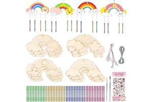 Mkitnvy 12 Stück Windspiel Bastelset Kinder, Regenbogen Holz Klangspiel Basteln Bastelhandwerk mit Hängendem Klangspiele, für Kinder Mädchen Jungen ab 5 6 7 8 9, Ostern Outdoor Dekorieren