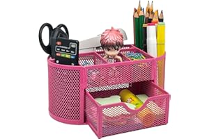 RUIXUE Wielofunkcyjny organizer na biurko, uchwyt na długopisy, biurko z metalu, organizer biurowy, organizer na biurko, nadaje się do szkół, biur itd. (dziewięć rastrów/różowy)