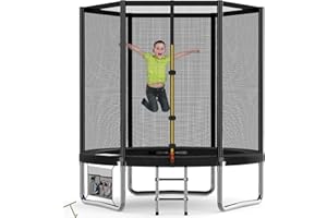 Devoko Trampolino Elastico per Adulti e Bambini, Tappeto Elastico da Giardino Ø 183/228/305/366/427 cm | Set Completo con Rete di Sicurezza, Scaletta, Copertura, Rete per Scarpe,150 kg