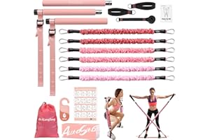 ALongSong Kit Pilates con 6 Elastico Pilates 180LBS o 240LBS o 360LBS, 2 Cinghie per Caviglie e 1 Ancoraggio per Porta, Kit di Allenamento a Casa, Adatto per Allenamenti su Tutto il Corpo
