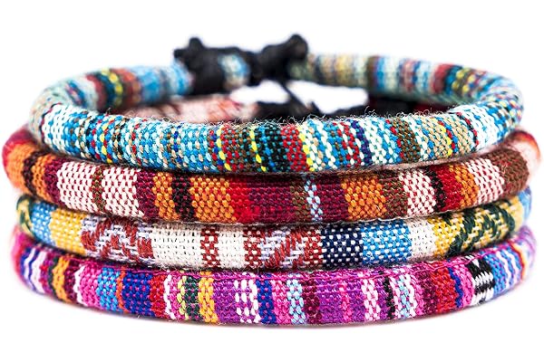 Made by Nami Bracelet de Cheville Surfer - Hommes et Femmes - Fabriqués à la Main - Boho Hippie Accessoires de Plage et Festival - 100% Coton écologique, Imperméable et Ajustable (Set de 4)