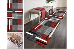 ‎ZVEZVI ZVEZVI Teppich Läufer Flur Korridor Küche Grau und Rot 80x200cm rutschfest Waschbar Bunter Vintage Kücheläufer Teppichläufer Polyester Meterware Anpassbar (Color : Color#2)