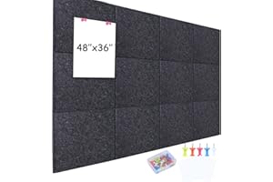 testyu Paquete de 12 Corcho Pared Autoadhesivo, Azulejos de Fieltro Grandes con Chincheta, Tablones de Anuncios de Reducción de Ruido Alternativos para Tablero de Corcho (30x30cm), gris