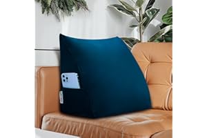 VERCART Rückenkissen Bett Gepolstert Kopfteil Lesekissen, Rückenlehne Wandkissen Keilkissen Große Sofakissen Couch Kissen XXL Rücken Anlehnkissen Abnehmbarem Bezug Samt Blau 45cm