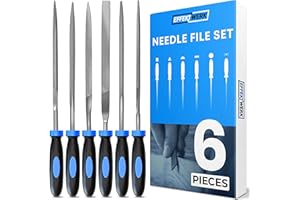 EffektWerk - 6-pc Needle File Set for Wood, Metal, Plastic & Jewellery - 160x4mm - Small Round, Half-Round, Square, Triangle, Flat & Flat Pointed Files