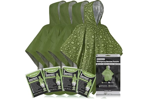 aZengear Poncho de Survie d'urgence (Lot de 4) Couverture Thermique en Mylar pour rétention de la Chaleur et de la Pluie | Réversible avec Capuche | Imperméable, Coupe-Vent, Portable