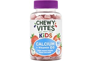Chewy Vites Kids Calcium and Vitamin D3, 60 Kids Calcium Gummies, Help Support Healthy Bones and Teeth, 2 Months Supply, Real Fruit Juice, Vegan, Age 3 +, Strawberry Flavour