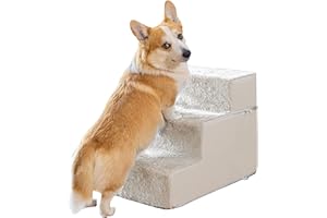 PRIORPET Hundetreppe für kleine Hunde - 3 Stufen Hunde Treppe 43cm hoch - Schaumstoff Hundetreppe Sofa - Sicher und stabil - Abnehmbarer waschbarer Bezug - Anti-Rutsch-Boden - Haustiertreppe Hund Cremeweiß