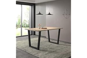 Hallowood Furniture Dudley Large Dining Table with Metal Legs, Industrial Style Light Oak Dining Table with Black U-Shaped Legs for Home or Offices, Seats 4-6 People (150cm)