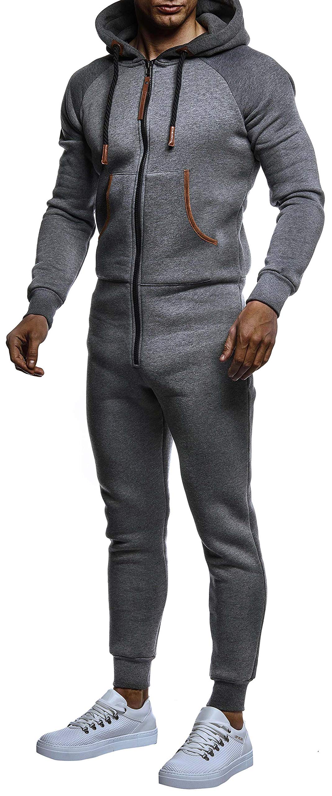 Herren Overall Jumpsuit Jogger - Bequemer Einteiler Mit Kapuze & Reißverschluss (Winter, Weich, Baggy)