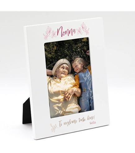 Cornice Personalizzata Per Nonni | Portafoto In Legno Laccato Con Scritta 'Nonni Ti Voglio Bene' | Formato 13x18 Cm Verticale | Stampa Foto Inclusa - 2