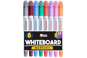 Smart Panda 8 Whiteboard Pens Dual Tip, Broad and Fine – Dry Wipe Markers, Perfect for Home, School or Office - 8 Set