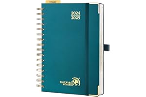 POPRUN Agenda Giornaliera 2024 2025 A5 Spirale, Daily Planner 21,5 x 14,5 cm 1 Giorno 1 Pagina da Ago.2024 a Lug.2025 con Schede Mensili, Angoli Protettivi Dorati, Carta da 80 gsm FSC®, Verde Pacifico