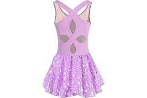 DANSHOW Girls Ballet Leotard Dance Leotard Dress Crisscross Straps Back Toddler Dance Leotard,Shiny Irregular Chiffon Skirt