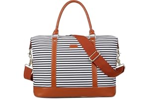 BAOSHA Sac de Voyage Dames Femmes Sac de Week-end Toile Bandoulière Weekender Nuit Épaule de Transport Sac Fourre-Tout HB-28 (Rayures bleues)