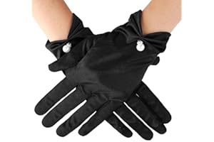 HaiFafafaing Satin Gloves for Women Wrist Length Gloves 1920s Pearl Bridal Wedding Glove for Banquet, Opera, Tea Party, Tuxedo, and Uniform Dress