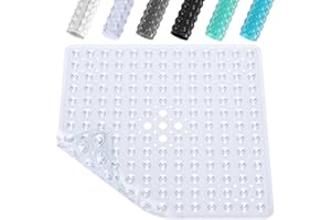 XIYUNTE Shower Mat Non Slip Anti Mould - 53 x 53cm Square Bath Mat Non Slip Shower Mats for Inside Shower, Anti Slip Shower Mat with Strong Suction Cups & Drain Holes, Machine Washable, Clear