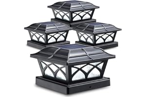 SIEDiNLAR Lot de 4 capuchons de poteau solaires d'extérieur en verre, 2 modes de couleur, 8 LED pour poteaux de 10,2 x 10,2, 12,7 x 12,7, 15,2 x 15,2 cm, décoration de terrasse, clôture, terrasse,