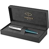 PARKER 51 Penna a Sfera, Corpo Blu Foglia di Tè con Finiture Cromate, Punta Media con Ricarica di Inchiostro Nero, Confezione