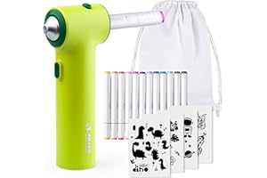 JOLLY Airbrush Textil Set, inkl. 12 Textilmarker mit Doppelspitze, 4 Schablonen und 1 Sportbeutel, leuchtende und satte Farben, nach Fixierung Waschmaschinenfest, Textilfarbe zum sprühen