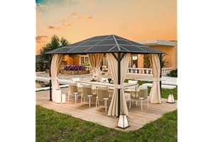 UDPATIO Gazebo in policarbonato da 3 x 4 m, con tende, in metall, impermeabile, stabile, resistente all'inverno, protezione UV da 6 x 6 cm, per giardino, terrazza, Champagne
