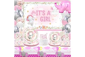 YWEDIIM Baby Shower Decorations for Girl, Includes It's a Girl Backdrop ,Plates, Cupcake Toppers, Napkins, Cups, Tablecloths, Blue Balloon Arch Kit , for Baby Shower Birthday Party Supplies Serves 20