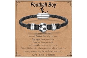 Twutqel Football Bracelets Gifts for Boys, Leather Wrists Bracelet Cross Bead Bracelet, 13th 16th Birthday Christmas Back to School Football Jewellery Gifts for Son Grandson Team